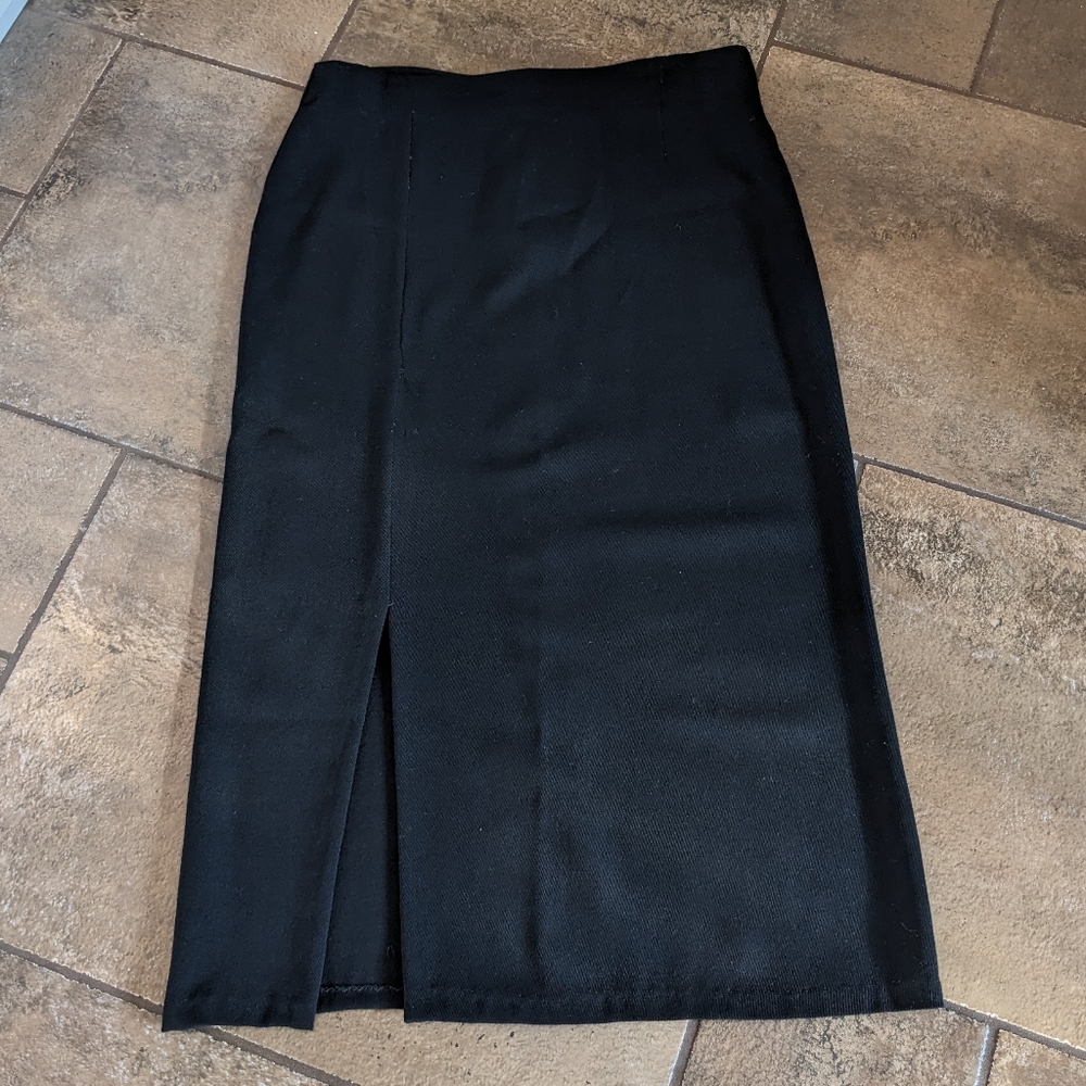 Vintage Black Midi/Maxi Skirt Front Side Slit Classic Chic Career No Size Tag 🖤